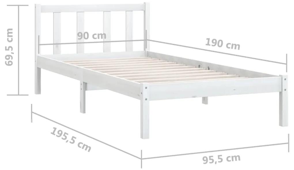 Estrutura de cama solteiro 90x190 cm pinho maciço branco