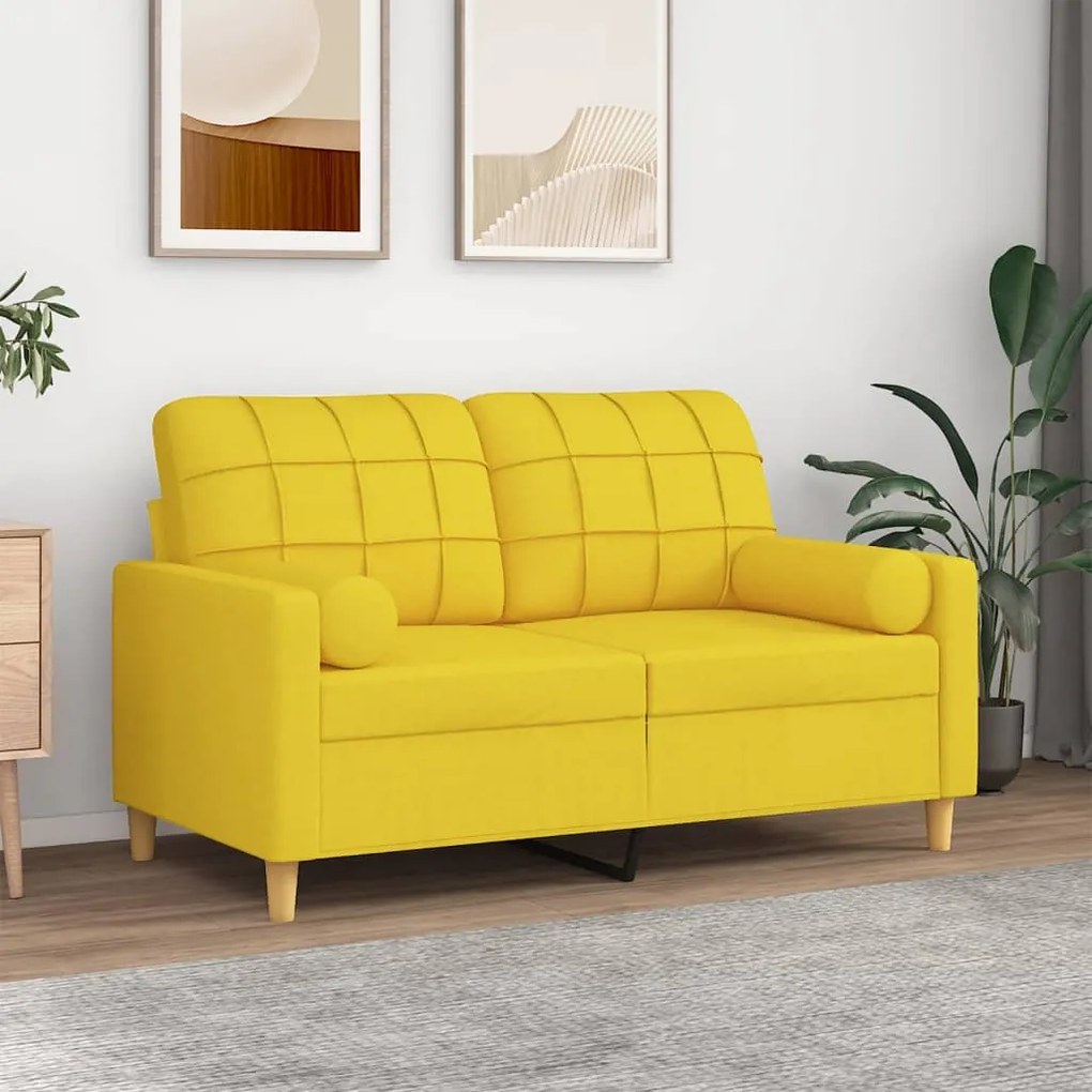 Sofá 2 lug. + almofadas decorativas 120 cm tecido amarelo-claro