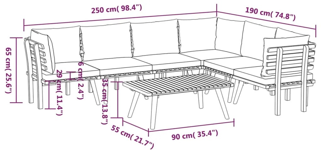 7 pcs conjunto lounge de jardim com almofadões acácia maciça
