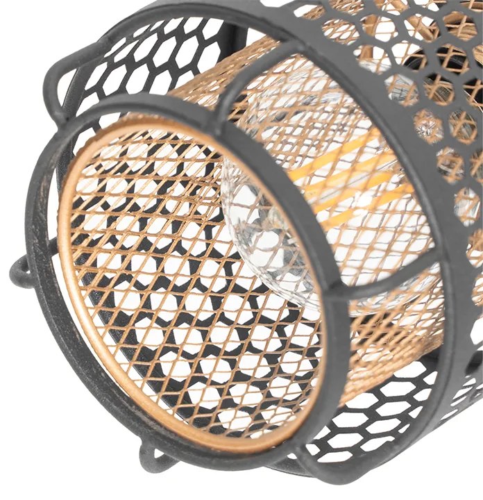 Candeeiro de teto design preto com 3 luzes redondas douradas - Noud Design