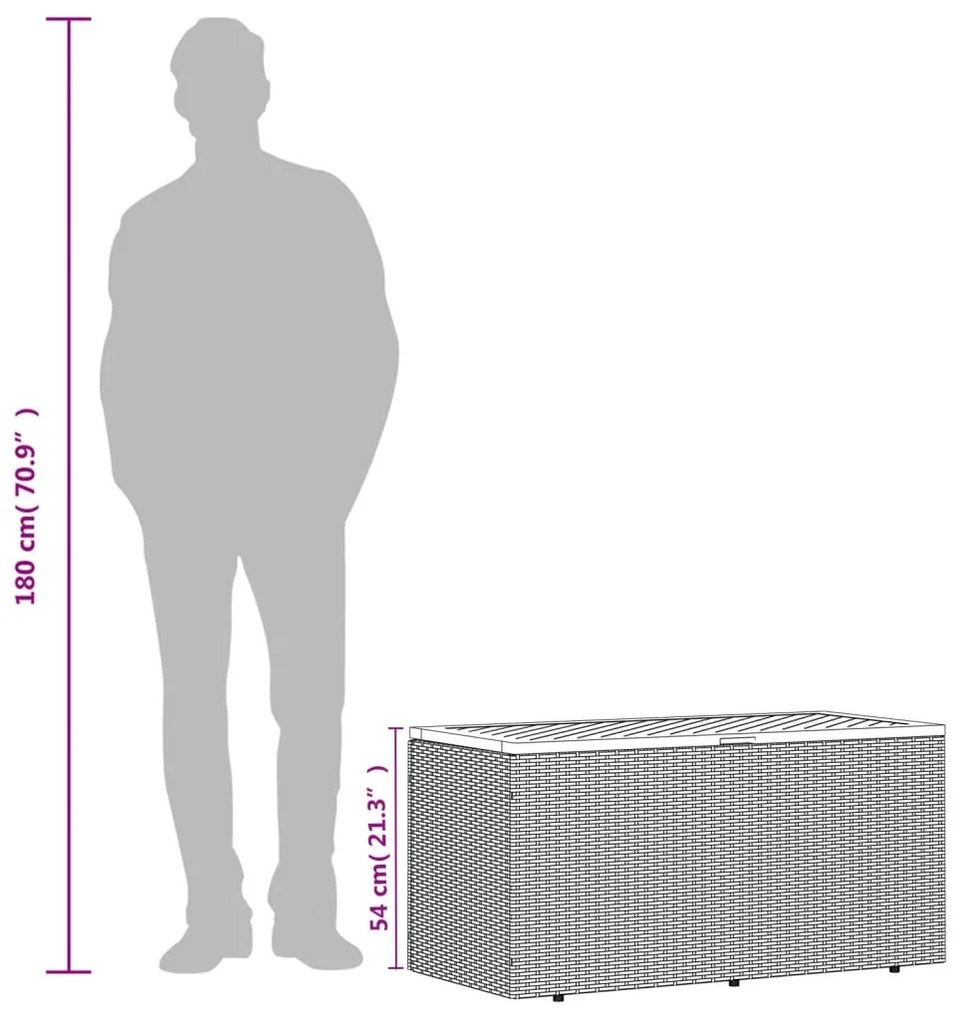 Caixa arrumação jardim 110x50x54 cm vime PE/acácia maciça cinza