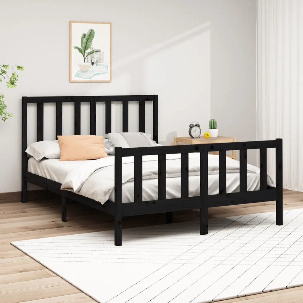 vidaXL Estrutura de cama 160x200 cm pinho maciço preto