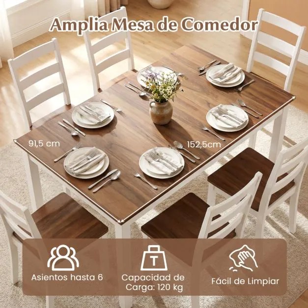 Mesa de jantar retangular 152,5 x 91,5 x 76,5 cm (CADEIRAS NÃO INCLUIDAS) para 4-6 pessoas, com pernas em madeira maciça de borracha, estilo rústico,
