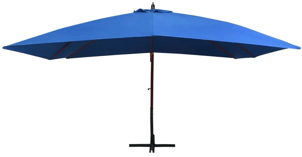 Guarda-sol suspenso com mastro de madeira 400x300 cm azul