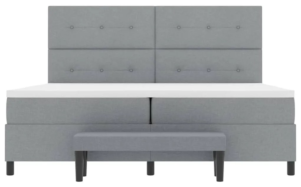 Cama Box Spring com Colchão e Banco Cinza Claro 200x200 cm Tecido