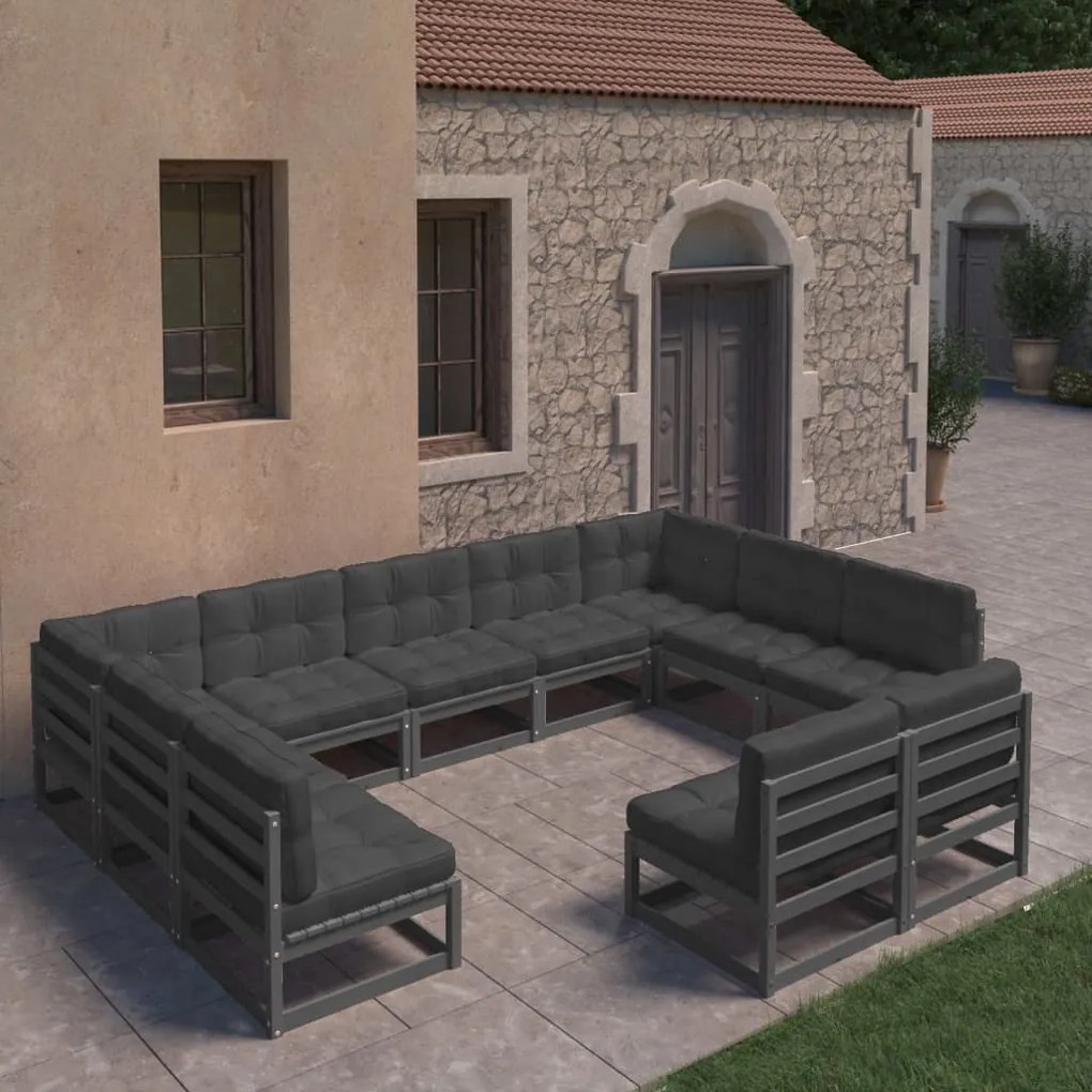 11 pcs conjunto longue jardim c/ almofadões pinho maciço preto