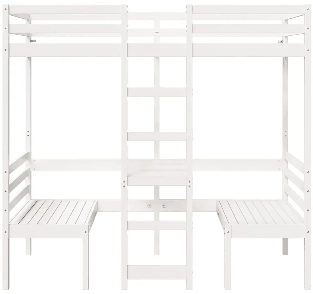 Cama alta c/ secretária/cadeiras 75x190 cm pinho maciço branco