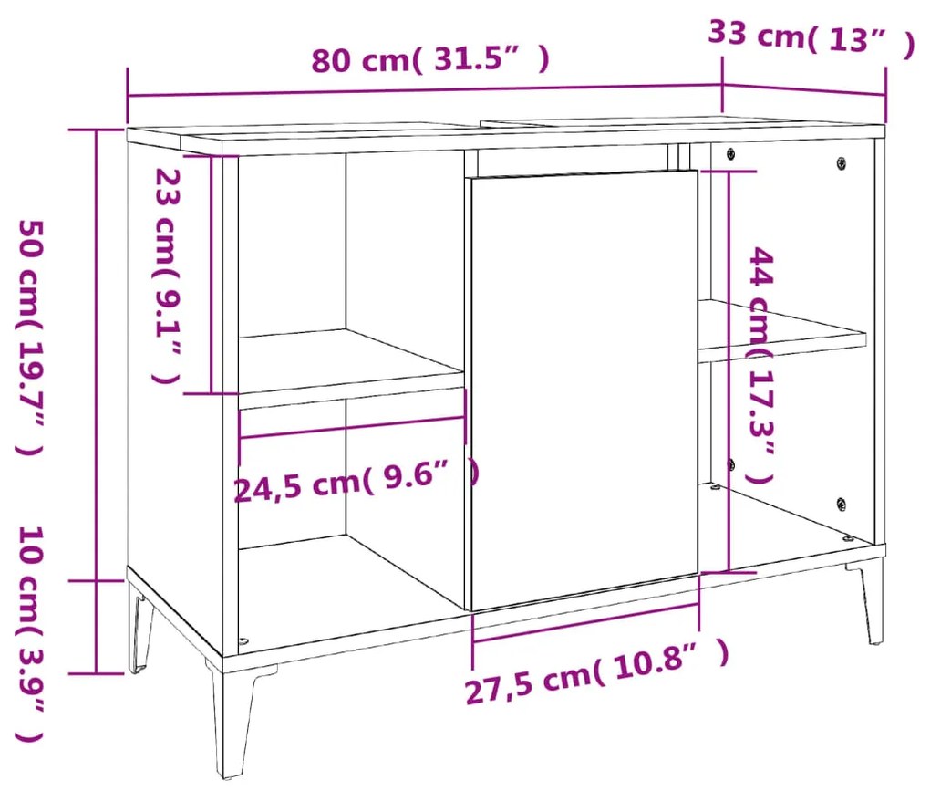 3 pcs Conjunto móveis casa de banho madeira proc. cinza sonoma