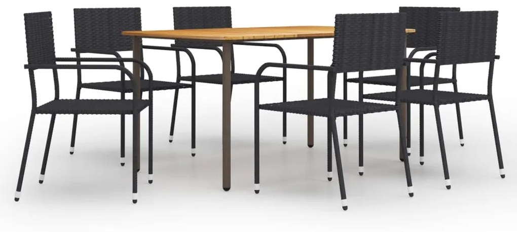vidaXL 7 pcs conjunto de jantar para jardim vime PE preto