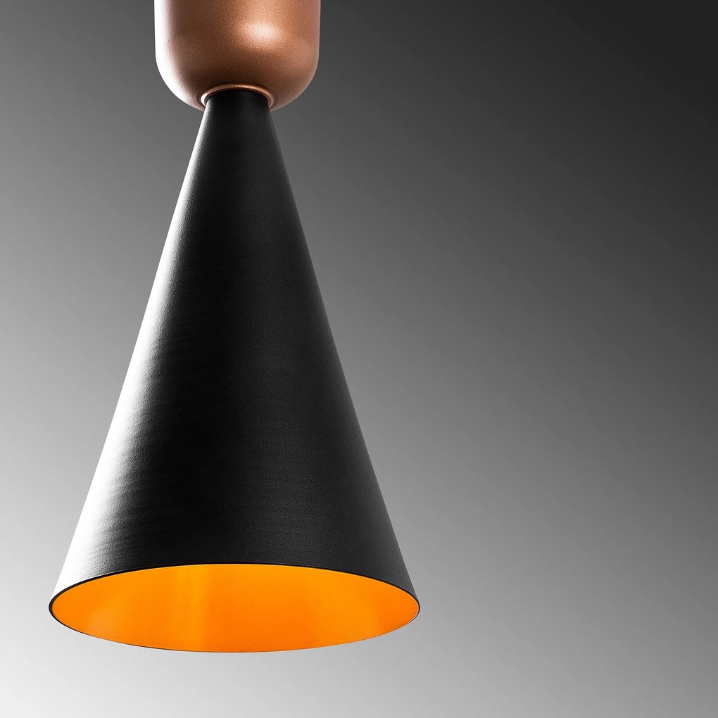 Candeeiro Suspenso Dodo – Preto e Cobre – 19 x 19 cm