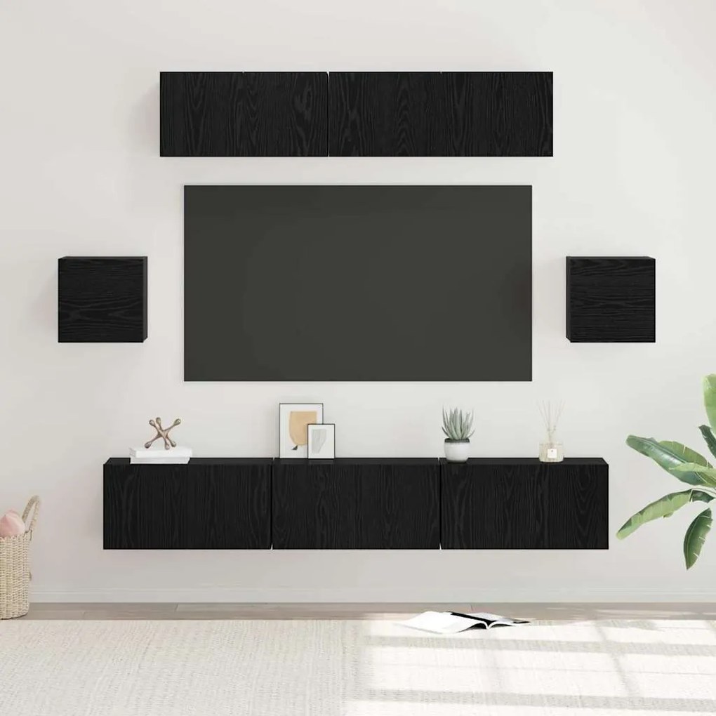 vidaXL Conjunto de móvel de TV 7 pcs Carvalho preto 80 x 30 x 30 cm