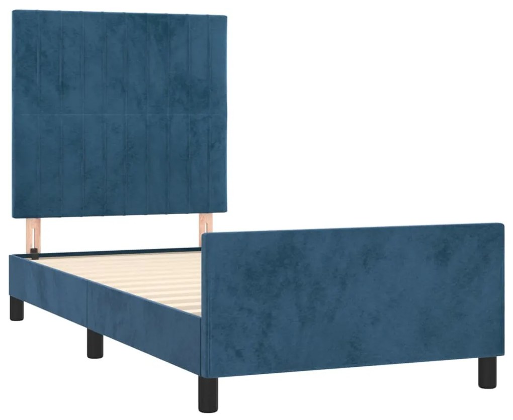 Estrutura de cama sem colchão 90x190 cm veludo azul-escuro