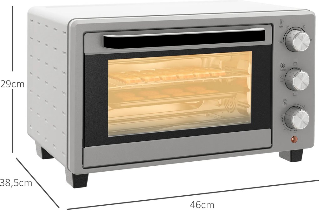 Mini Forno Elétrico 21L 1400W com Temporizador até 60min e Temperatura Ajustável até 230℃ 46x38,5x29 cm Prata
