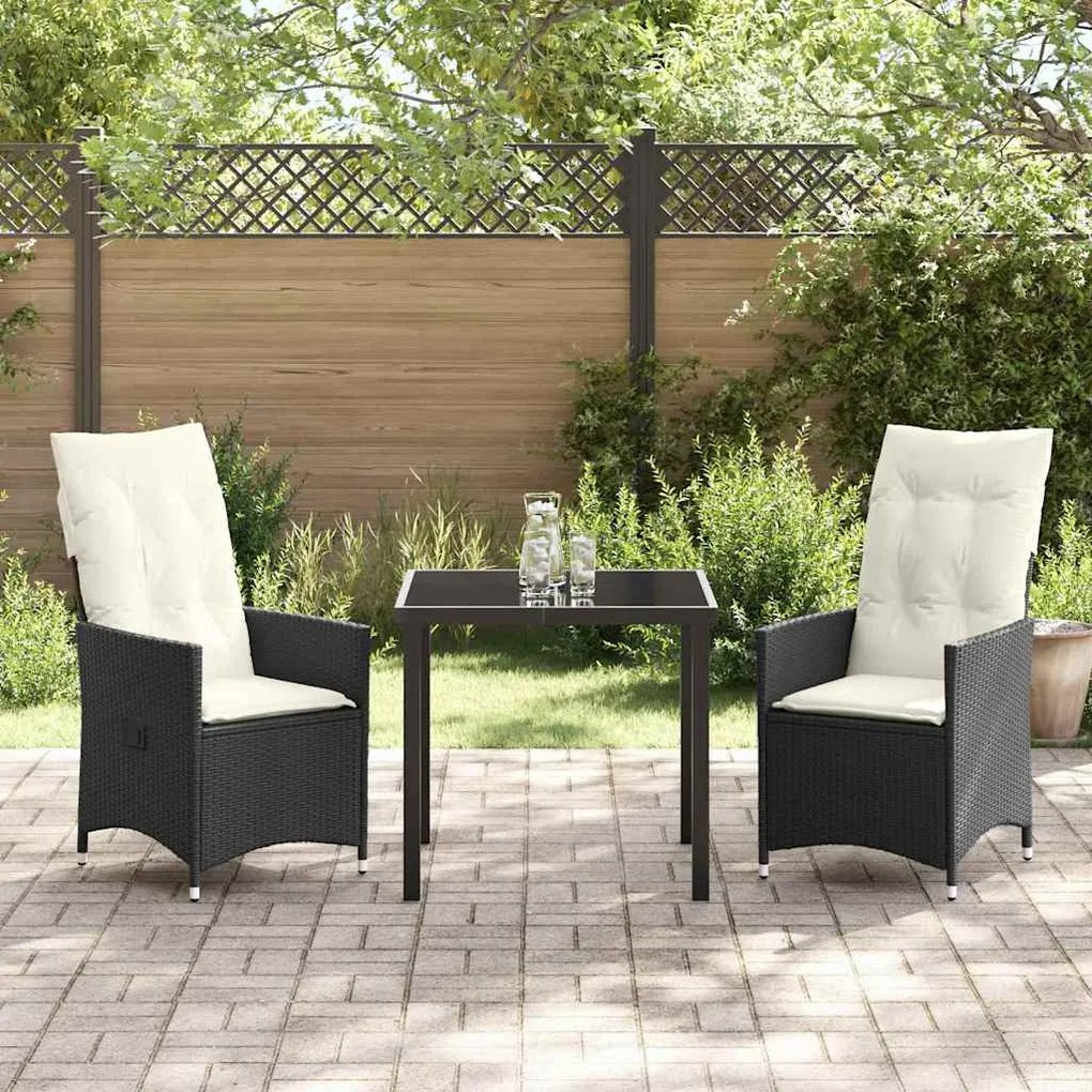Conjunto de Jantar de Jardim com 3 Peças e Almofadas em Poly Rattan Pr