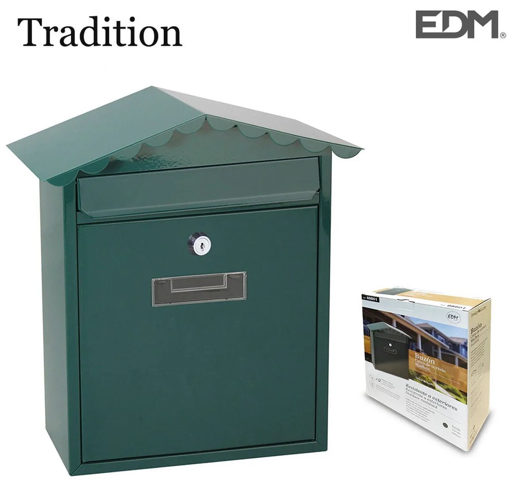 Caixa de correio EDM Tradition Aço Verde (26 x 9 x 35,5 cm)