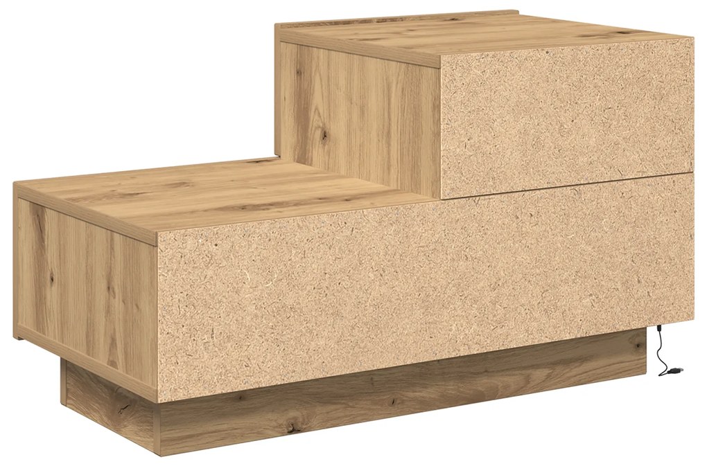 Mesa de Cabeceira vidaXL com Luzes LED Carvalho Artesanal 100x36x49 cm