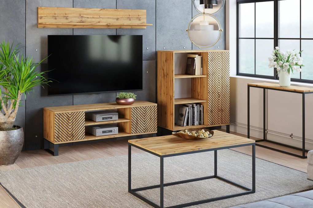 Móvel TV Focus loft 155 cm - decoração em espinha - cor carvalho artesanal