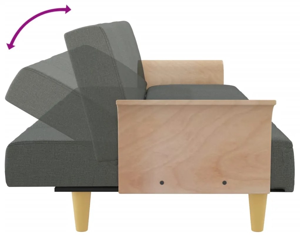 Sofá-cama com apoio de braços tecido cinzento-escuro