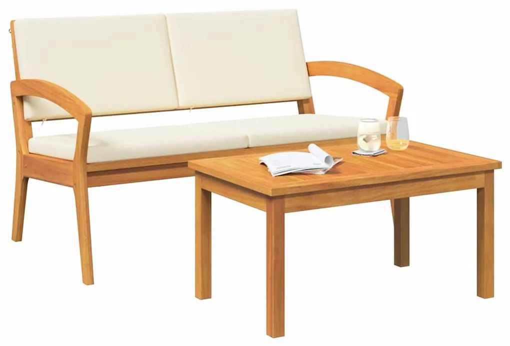 Conjunto Bistro de 2 Peças com Almofadas em Madeira de Acácia
