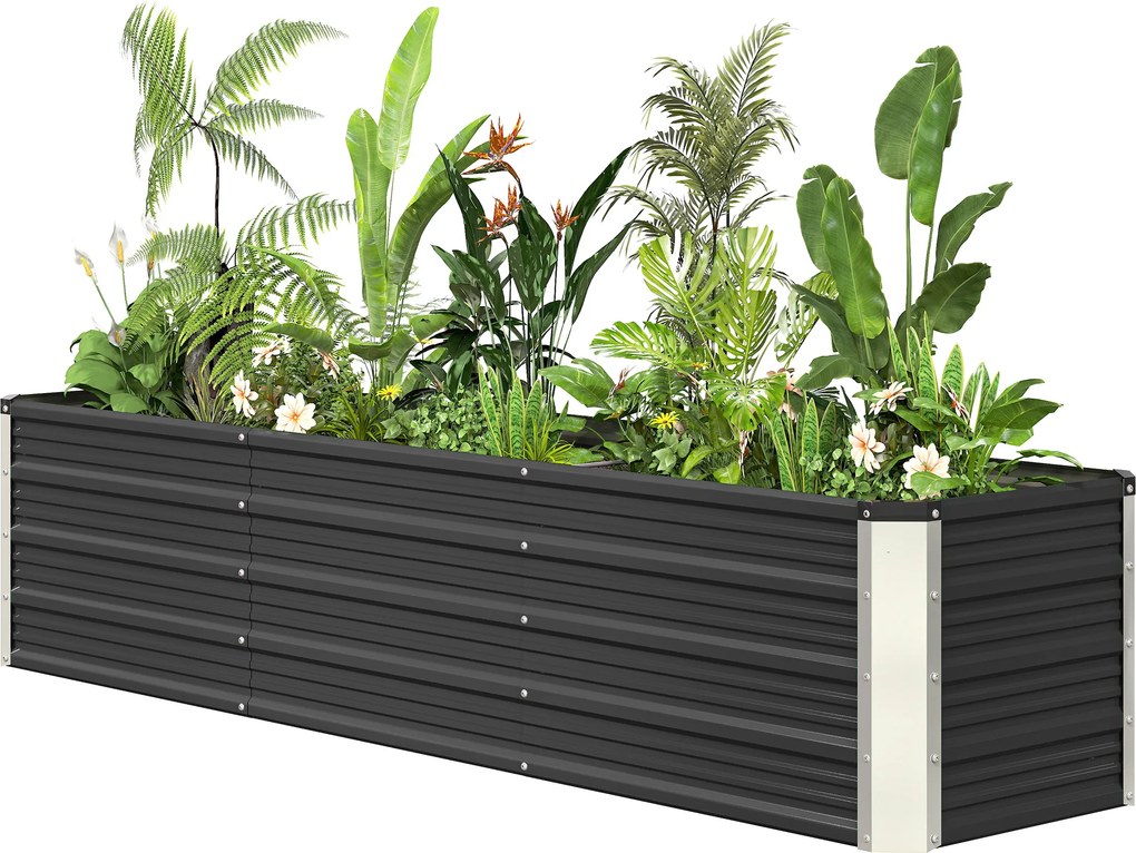 Floreira elevada 183 x 47 x 40 cm em aço com luvas, floreira de jardim para flores, ervas aromáticas e legumes,, cinzento