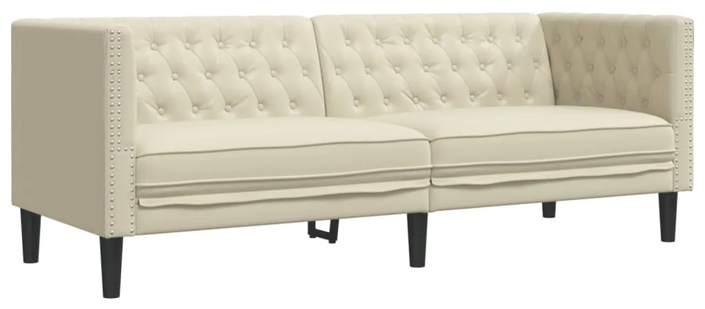 3 pcs conjunto de sofás chesterfield couro artificial creme