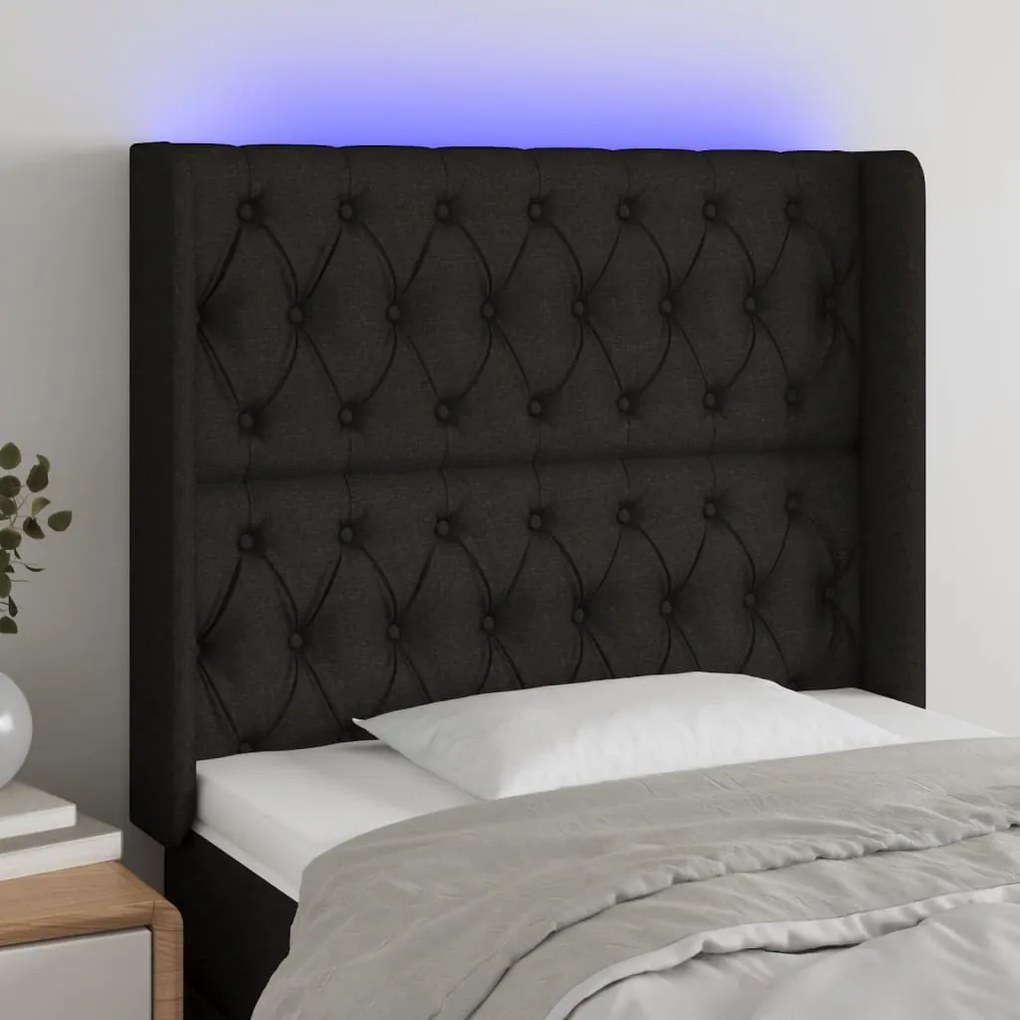 Cabeceira de cama c/ luzes LED tecido 103x16x118/128 cm preto