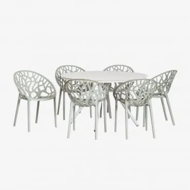 Conjunto De Mesa Redonda De Alumínio Valerie (ø125 Cm) E Cadeiras De Jardim 6 Ores Verde Cáqui - Sklum