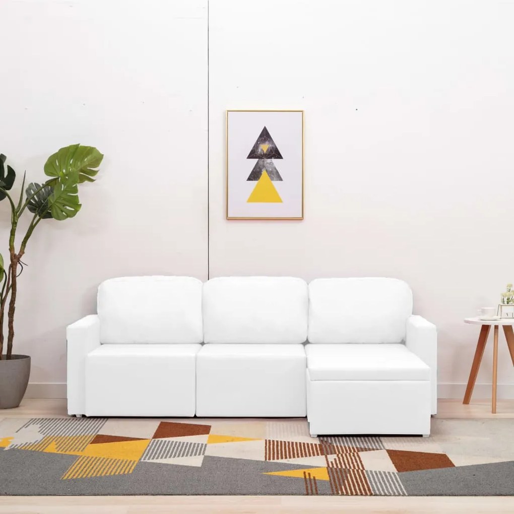 vidaXL Sofá-cama modular de 3 lugares couro artificial branco