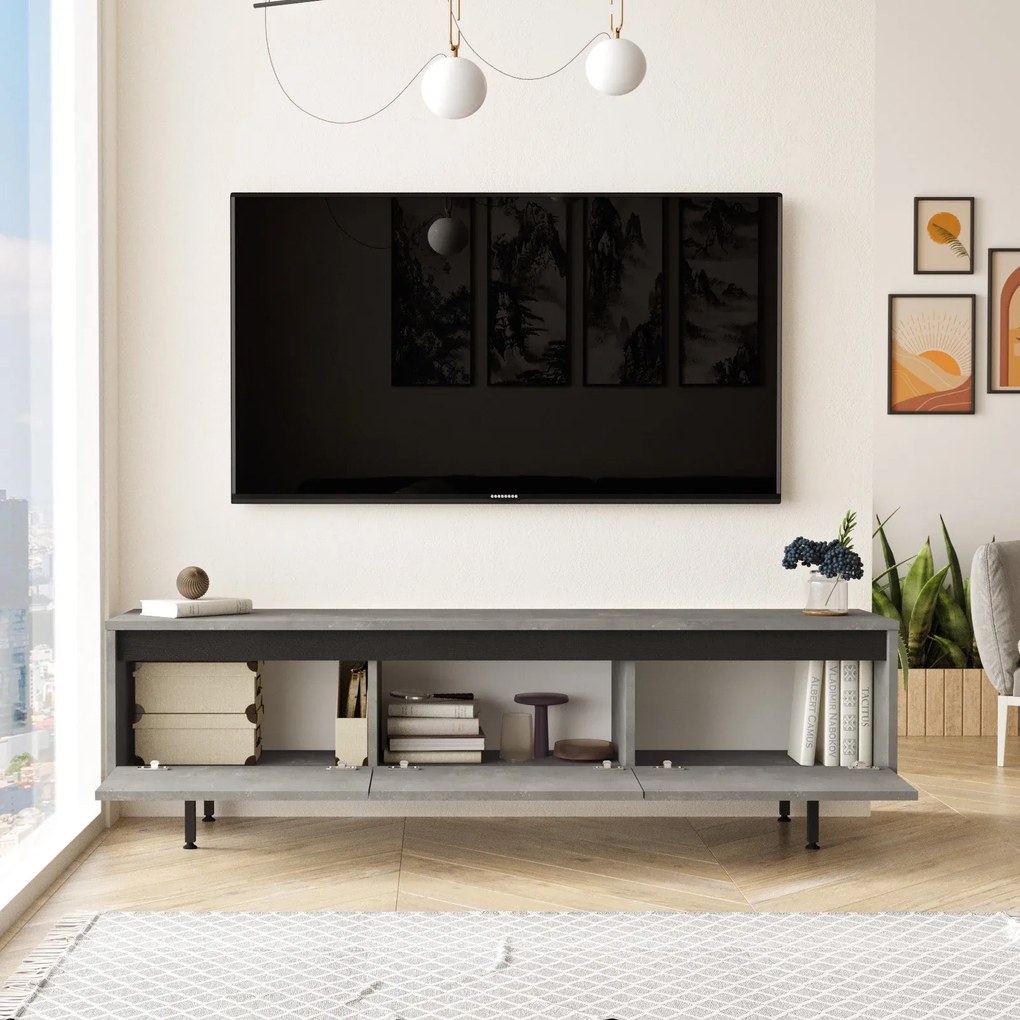 Móvel para TV LV1 – Prateado/Preto – 160x45,2x35,5 cm