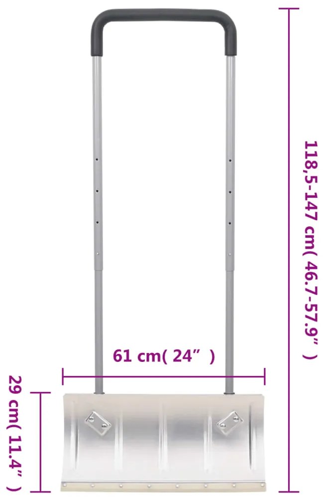 Pá de neve com pega extensível lâmina 61 cm aço prateado