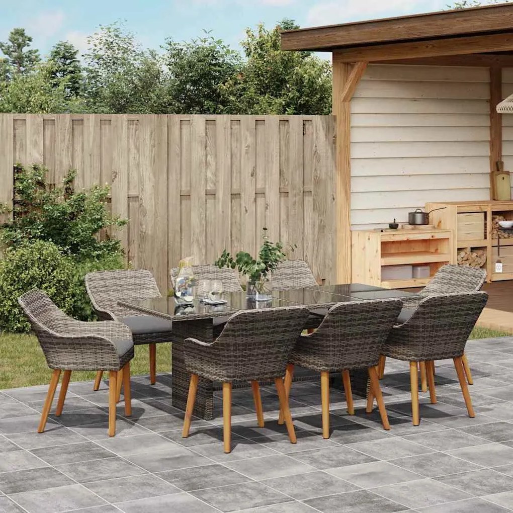 Conjunto de jantar de jardim com 9 peças em cinza