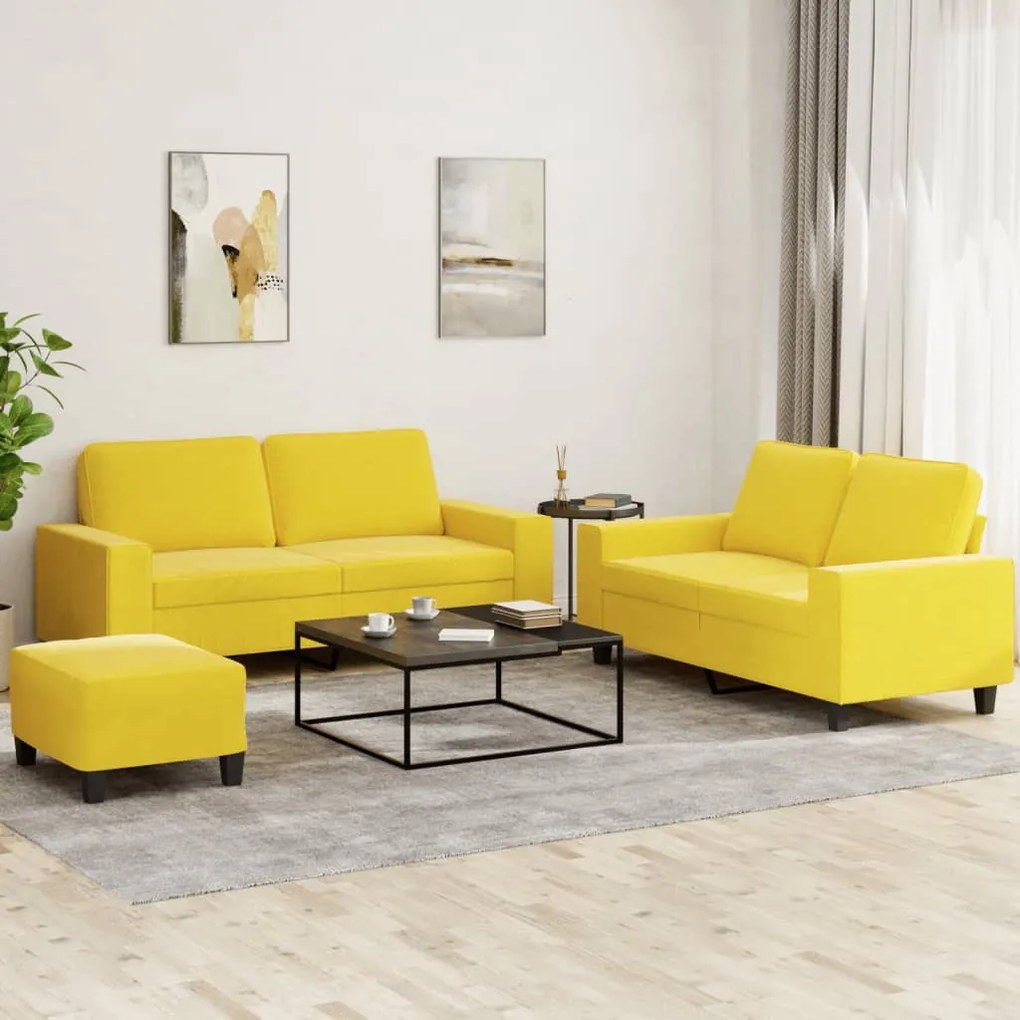vidaXL 3 pcs conjunto de sofás tecido amarelo-claro