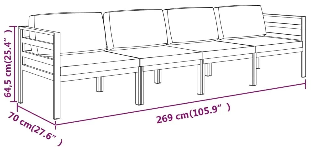 4 pcs conjunto lounge jardim com almofadões alumínio antracite