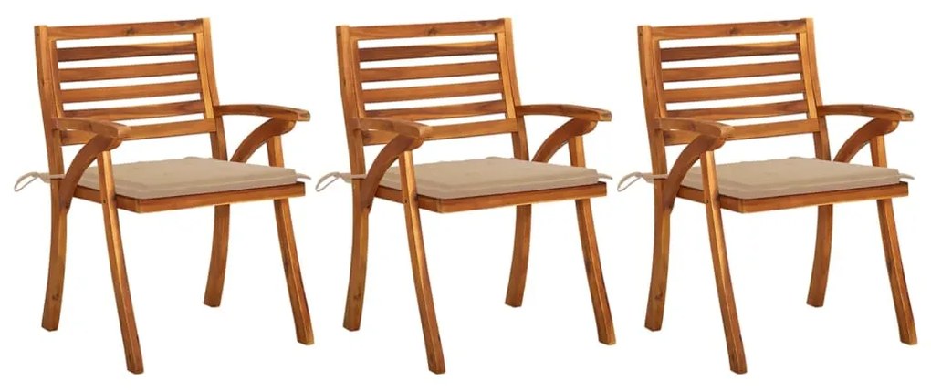 vidaXL Cadeiras de jantar jardim c/ almofadões 3 pcs madeira acácia