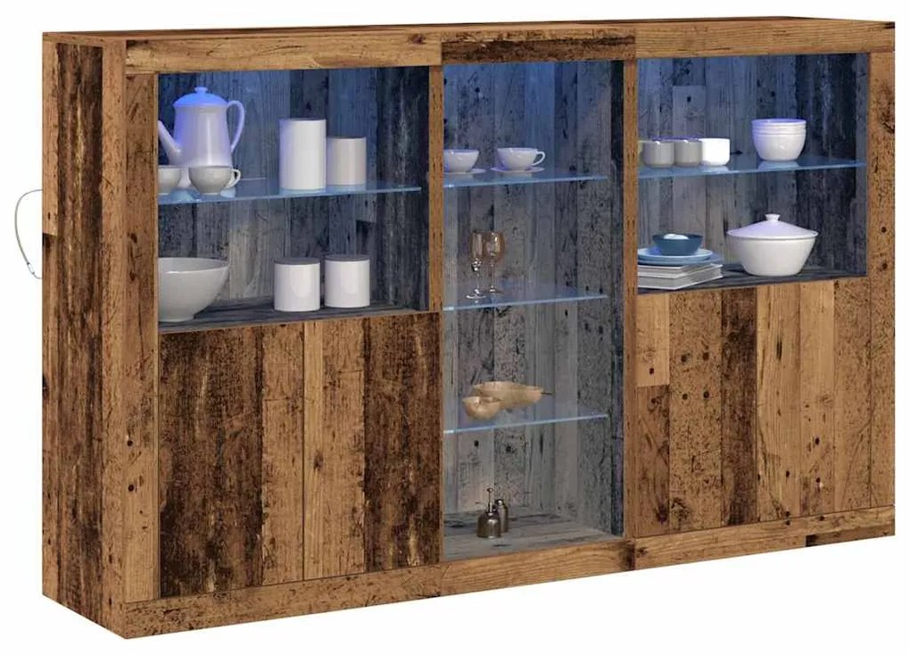 Sideboard vidaXL com Luzes LED Madeira Velha 162x37x100 cm Madeira Lam