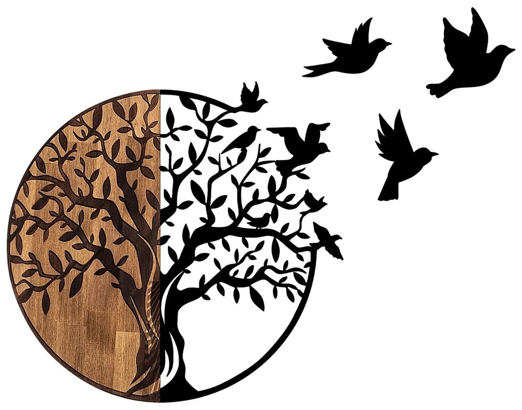 Acessório Decorativo de Parede Tree And Birds – Preto e Nogueira – 92