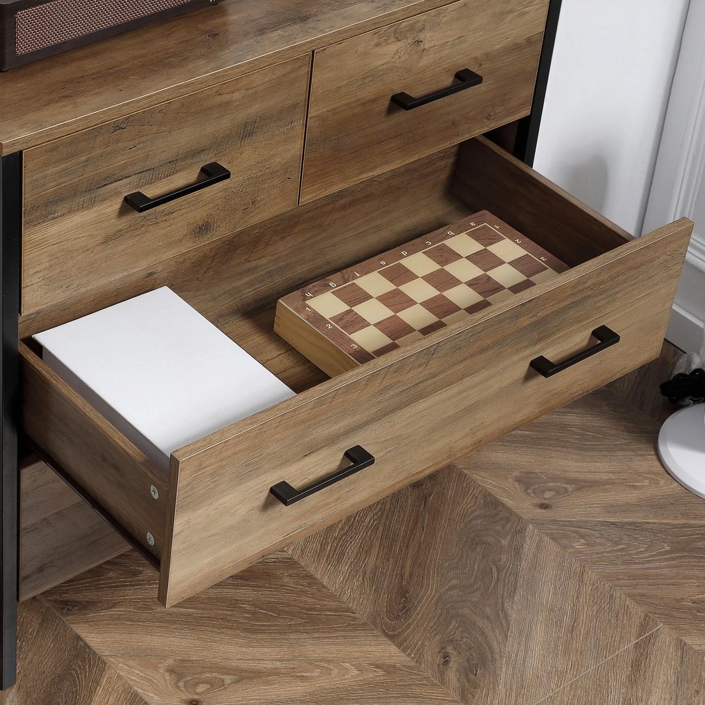HOMCOM Cómoda com 4 Gavetas Cómoda de Madeira para Dormitório Móvel de Armazenamento Estilo Industrial para Escritório Dormitório Anti-Tombo 80x40x75cm Marrom e Preto