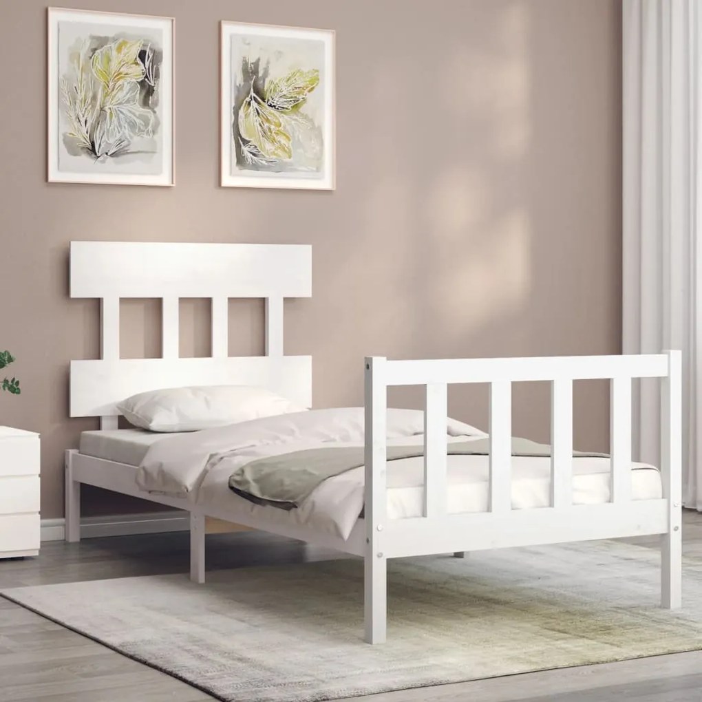 Estrutura de cama com cabeceira 100x200cm madeira maciça branco