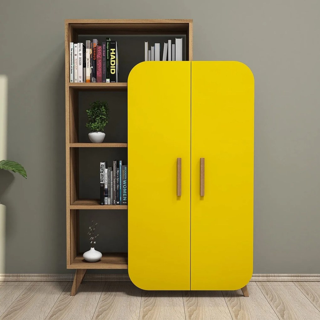 Estante Form – Nogueira e Amarelo – 90x132x32 cm