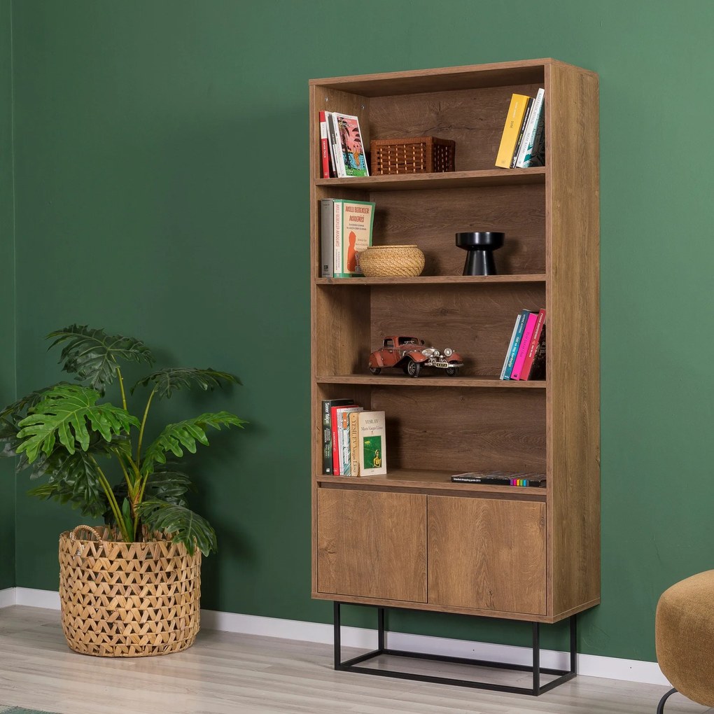 Conjunto de Mobiliário de Sala de Estar Laxus – Nogueira/Preto – TV: 1