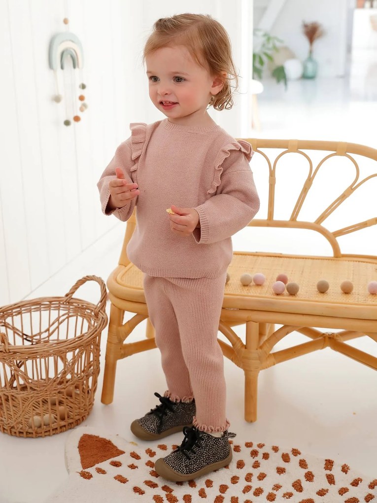 Conjunto em tricot, camisola + leggings, para bebé rosado