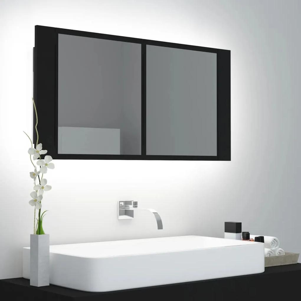 Armário espelhado casa de banho LED 90x12x45 cm acrílico preto