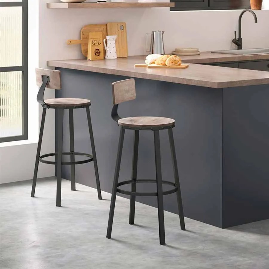 Conjunto de 2 bancos de bar 54 x 99 cm greige-preto