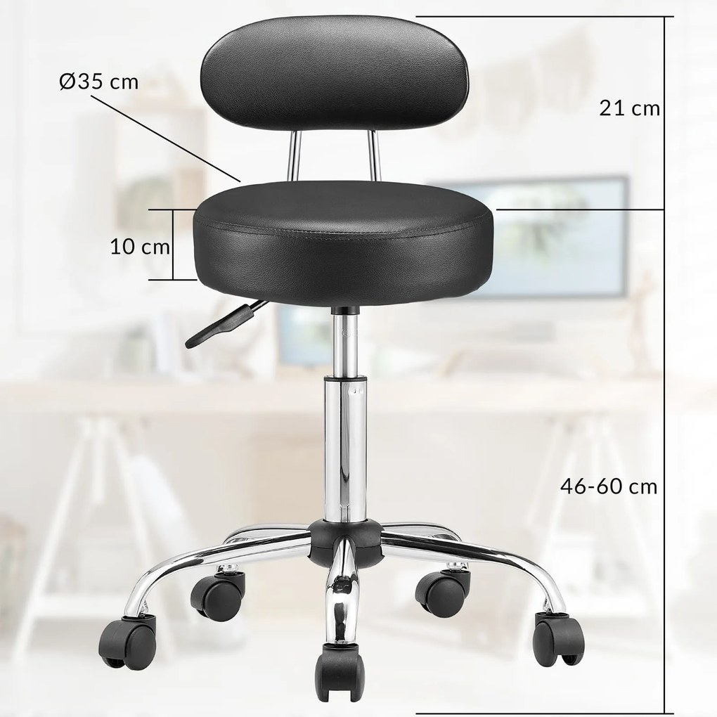 Banco giratório em 360° prático com encosto 56 x 67-81 cm Preto