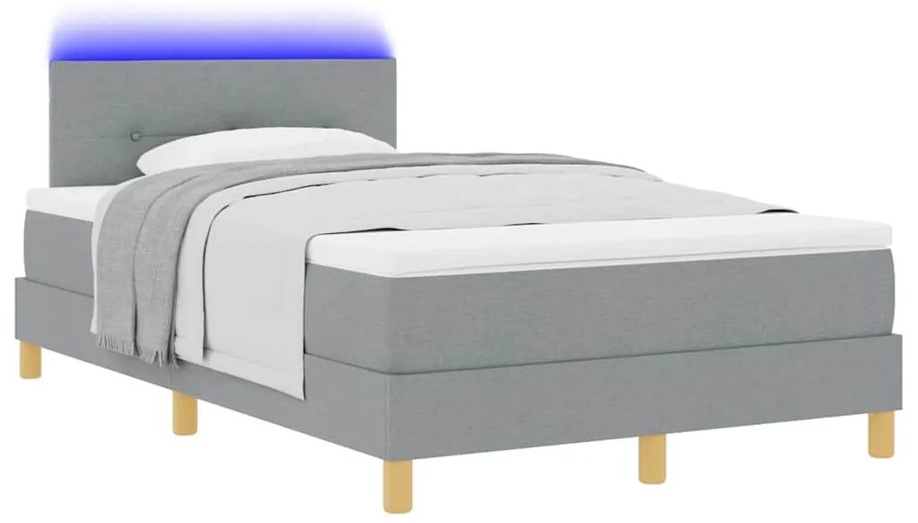 Cama Box Spring com Colchão &amp; LED Cinza Claro 120x200 cm Tecido