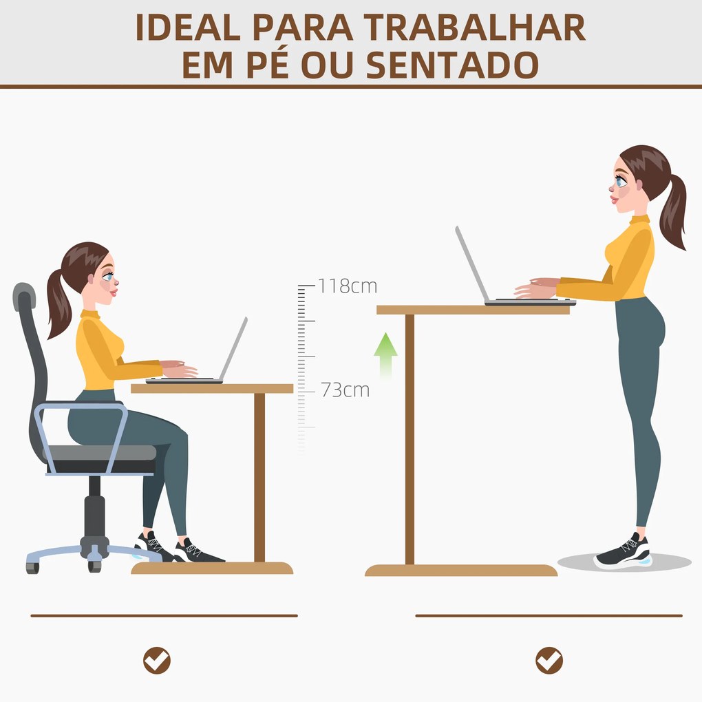 Secretária Elétrica de Pé Secretária Elevatória com Altura Ajustável Função de Memória 120x60x73-118 cm Cadeira de Escritorio