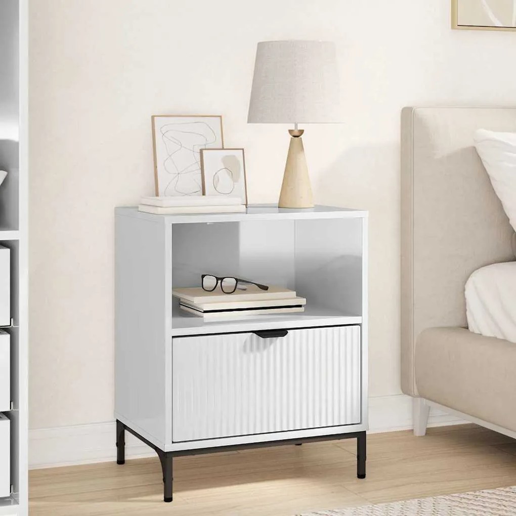 vidaXL Mesa-de-cabeceira com gaveta Branco brilhante 49 x 36 x 61 cm