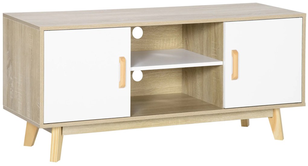 HOMCOM Móvel de TV para Televisores de até 55 Polegadas com 2 Gavetas 2 Prateleiras e 2 Armários120x40x55cm Madeira e Branco