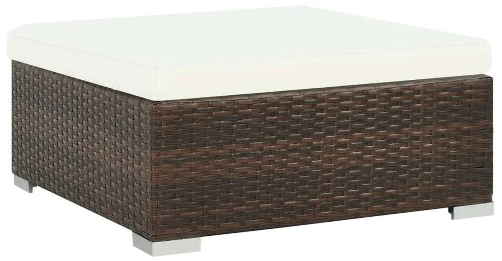 7 pcs conjunto lounge jardim c/ almofadões vime PE castanho