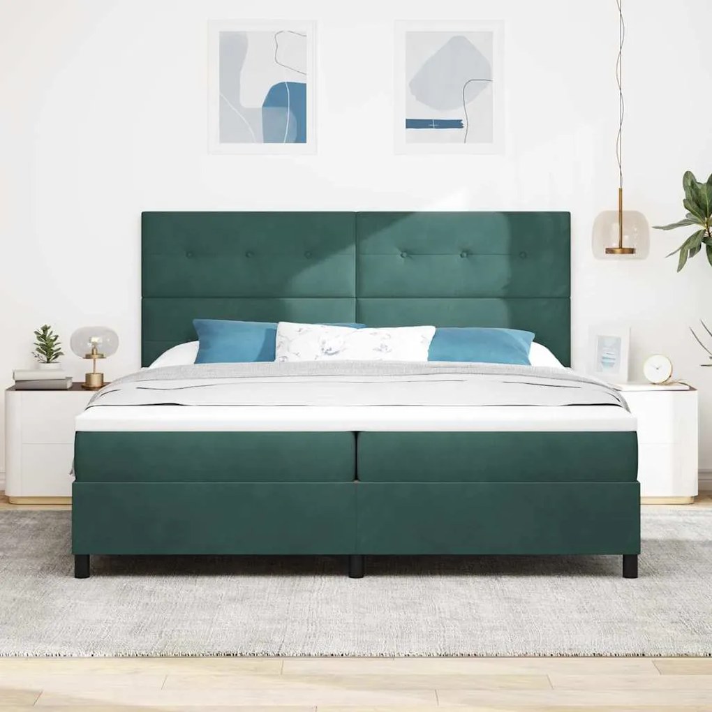 Cama Box Spring com Colchão Verde Escuro 200x200 cm Veludo